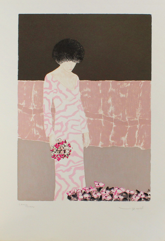 André Vigud - "Femme avec fleurs" - Kleuren litho (Handgesigneerd) kopen? Bied vanaf 48!