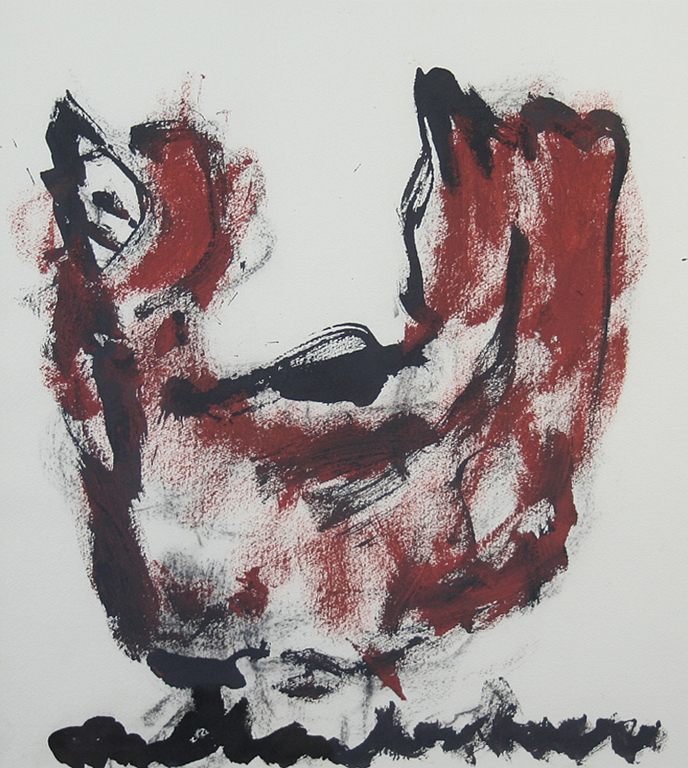 Anton Heyboer, gemengde techniek op papier, Kip kopen? Bied vanaf 175!