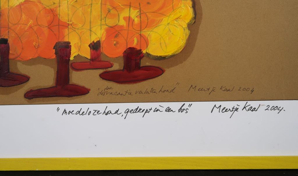 Meertje Kaal: Olieverf op karton, Moedeloze hond.. - Ingelijst kopen? Bied vanaf 1!