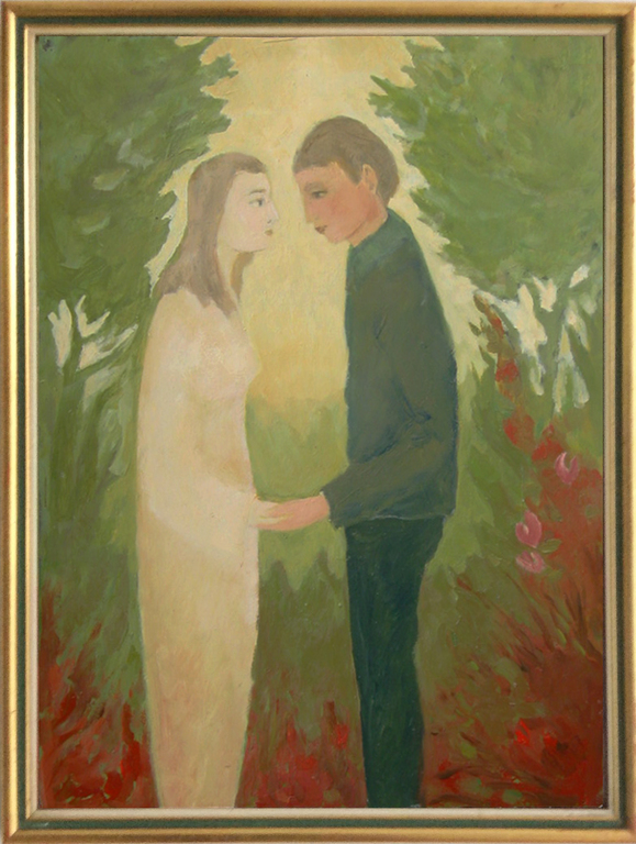 Irene Joffroy: Het jonge stel, olieverf op papier, ingelijst verkocht voor € 125!