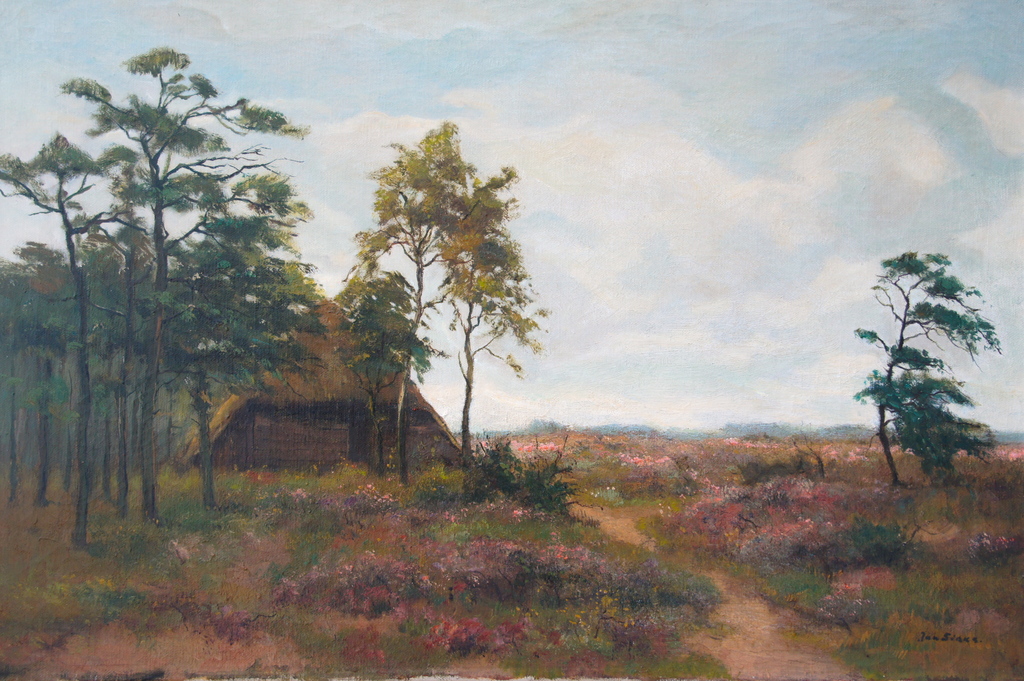 Jan Sirks : olieverfschilderij , landschap bosrand  verkocht voor € 110!