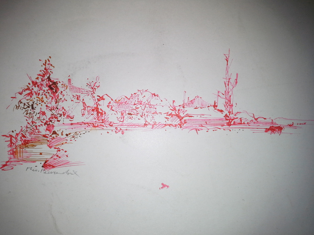 Theo Beerendonk: Tekening rode inkt: Boerderij en koe kopen? Bied vanaf 45!