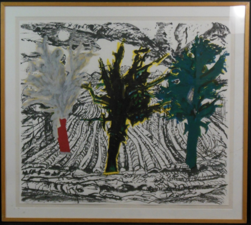 Hans Ebeling Koning: Zeefdruk, Landschap -Ingelijst kopen? Bied vanaf 35!