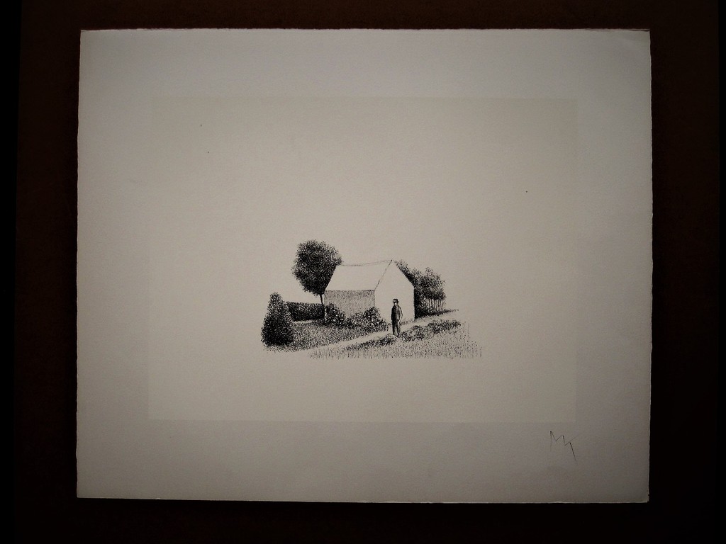 Typisch verstild werk van Metten Koornstra 1912-1978 Litho &quot;man in landschap&quot; MK kopen? Bied vanaf 1!