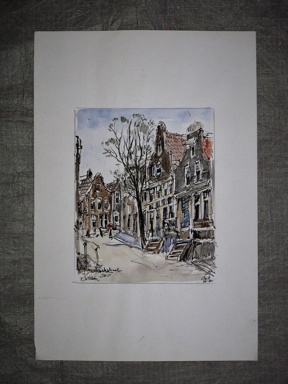Gesigneerd v/d Pol Aquarel Amsterdam "Vrouw in Driehoekstraat Jordaan" ca.1950 kopen? Bied vanaf 1!