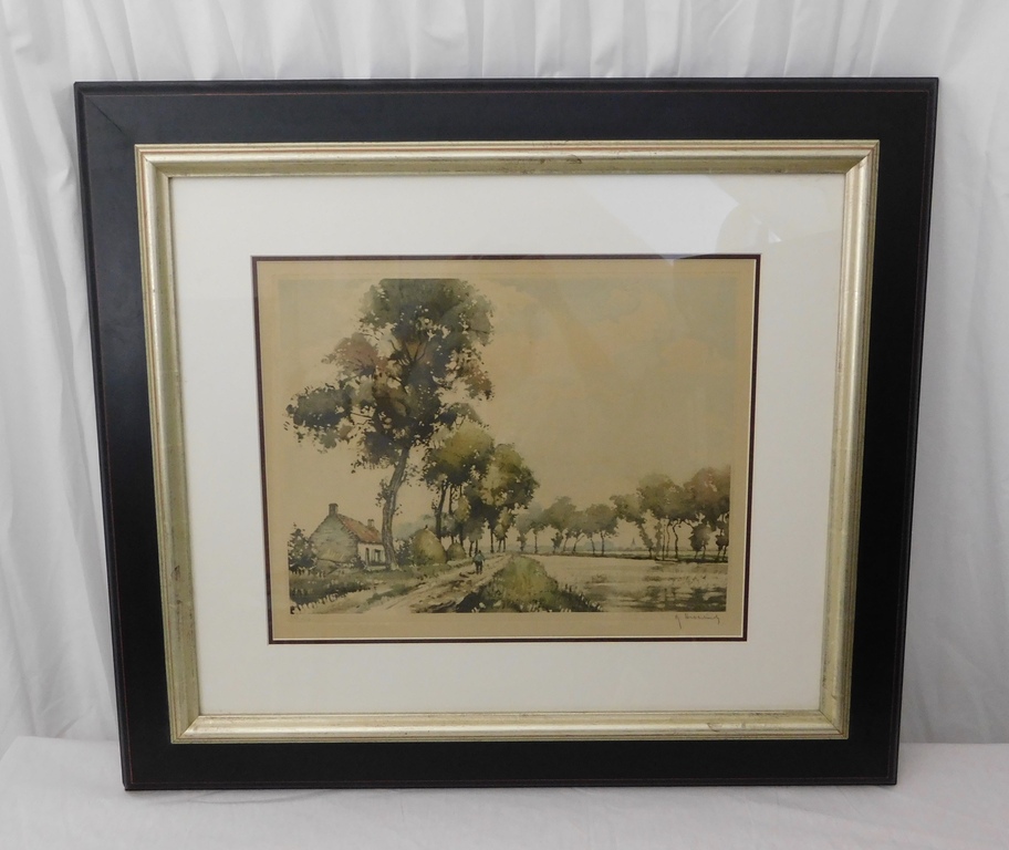 Roger Hebbelinck - Rivierlandschap met boerderij. verkocht voor € 60!