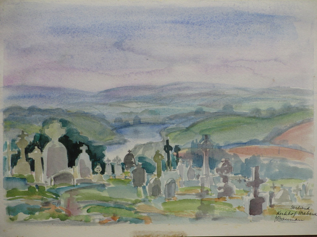 Hannie Bouman, Kerkhof Strabane Ierland, Aquarel kopen? Bied vanaf 1!