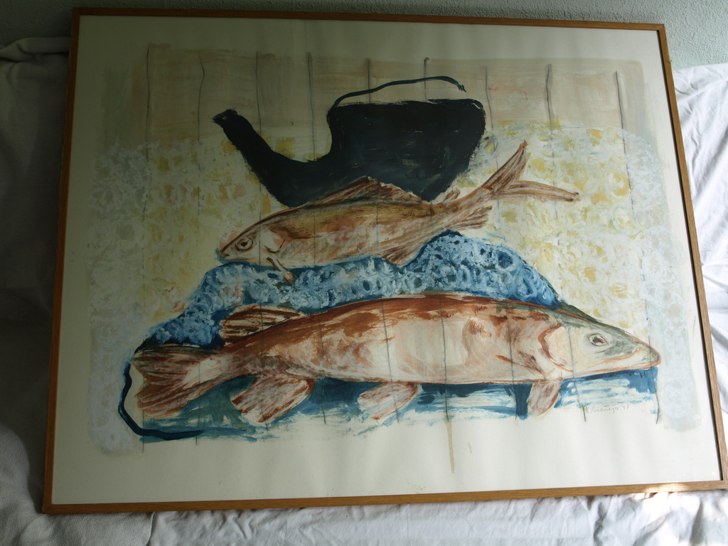 Nicola Rozemeijer : Acrylverf op papier – Vissen – Gesigneerd & ingelijst - 1997 kopen? Bied vanaf 1!
