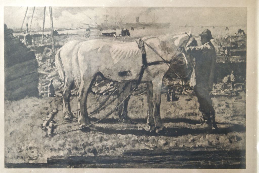 Litho of heliogravure "Paarden bij de Haven". kopen? Bied vanaf 1!