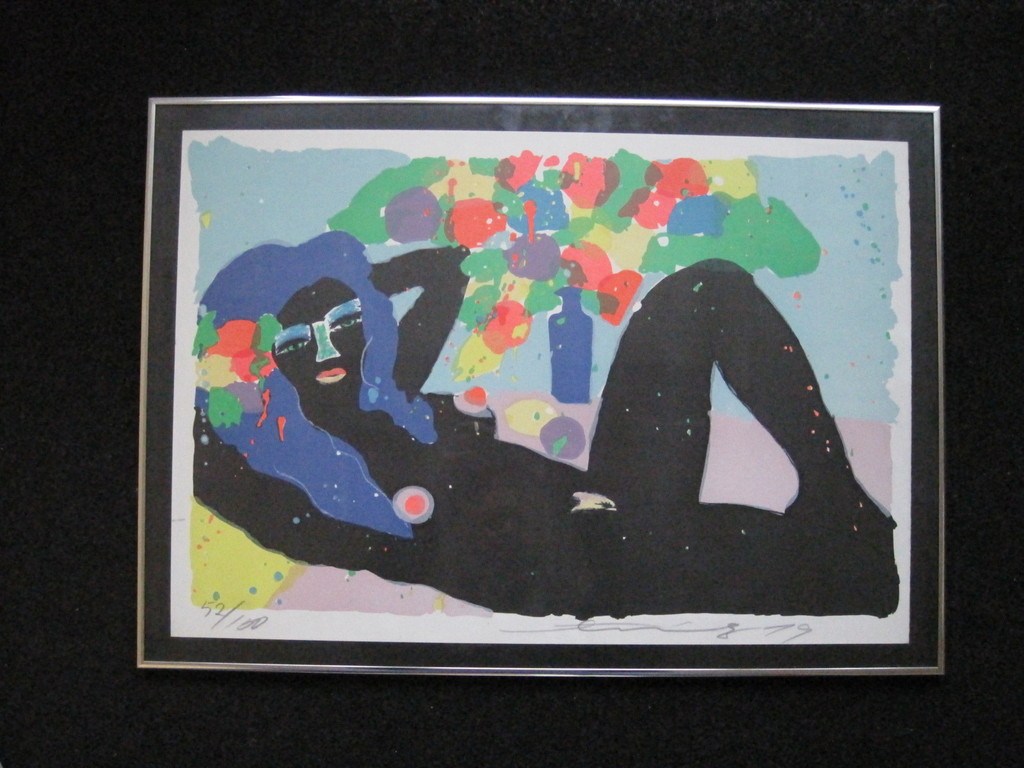 Walasse Ting (1929-2010) litho "black nude & flowers" handgesigneerd verkocht voor € 400!