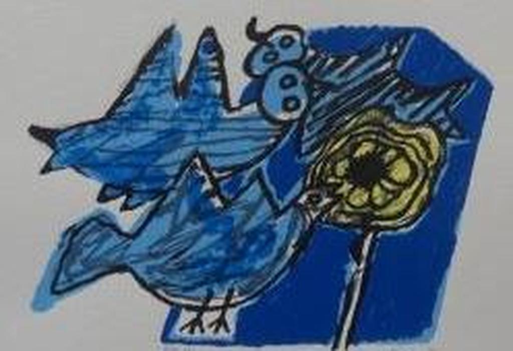 Corneille: vogels in blauw met zonnebloem kopen? Bied vanaf 1!