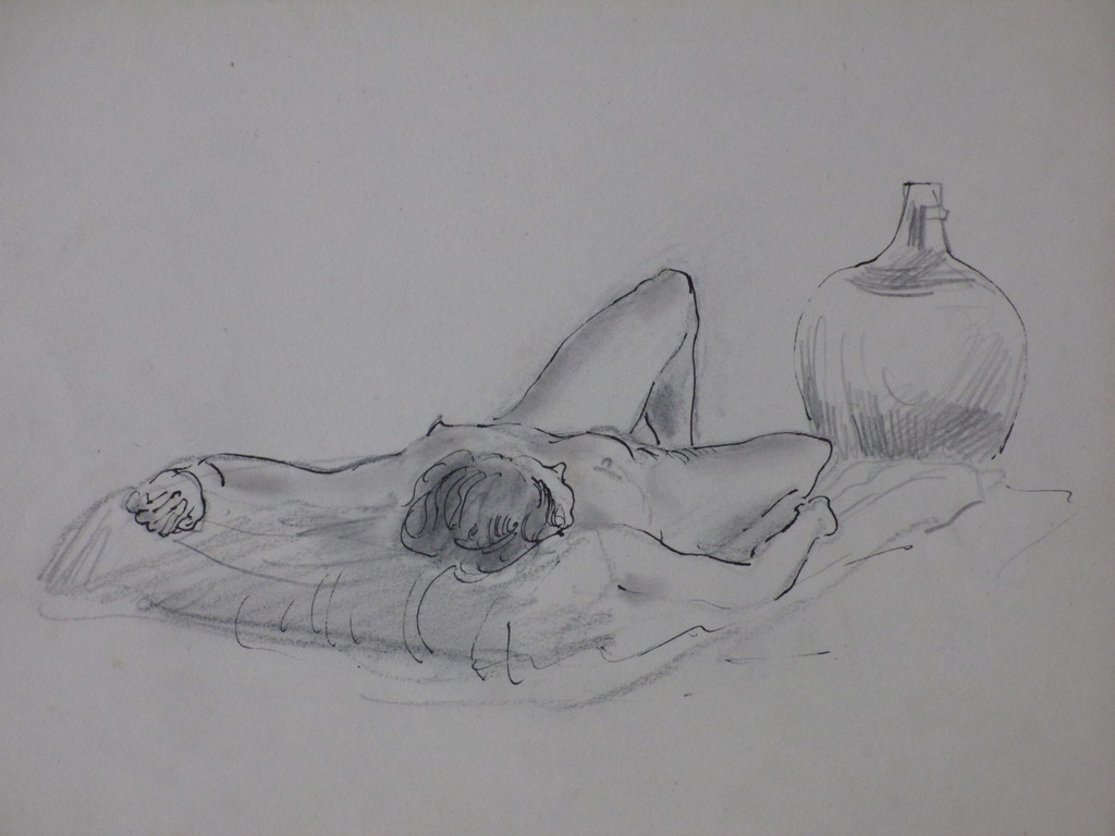 Harm Kamerlingh Onnes, Liggend Naakt, Tekening verkocht voor € 45!