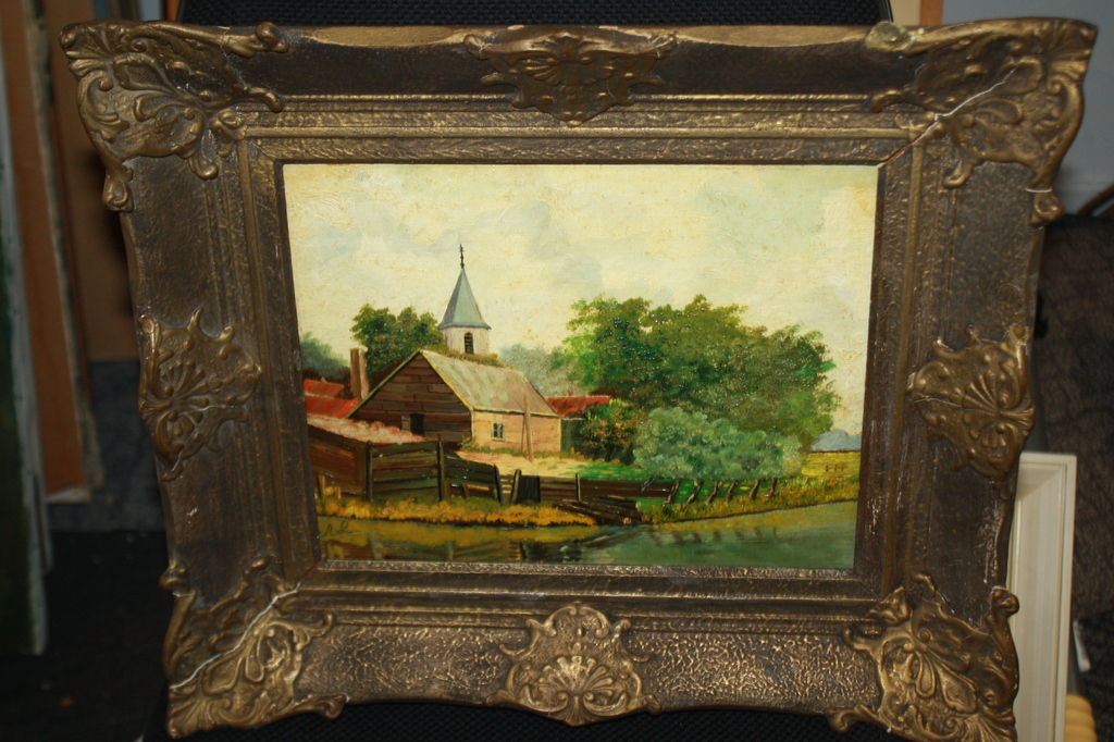 A VAN LEGGELO - OLIEVERF LANDSCHAP MET BOEREN SCHUUR - 1 EURO START kopen? Bied vanaf 1!