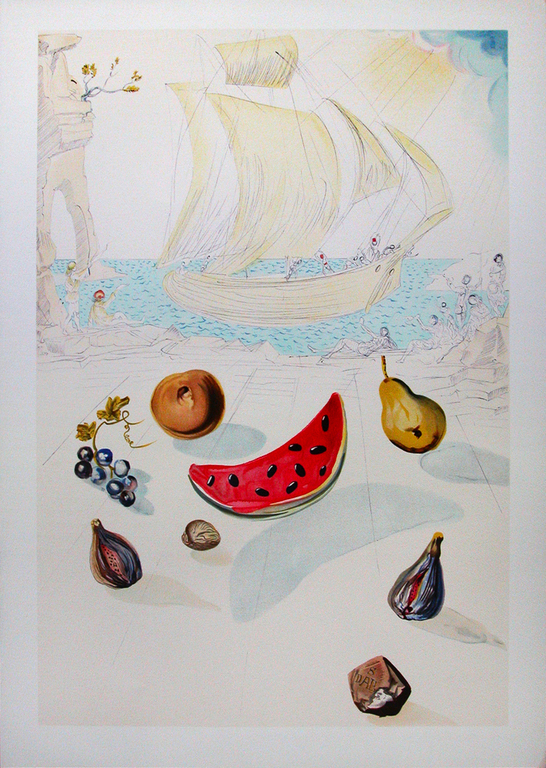 Salvador Dali, litho - 'Ship and fruits' - 1956 limited + genummerd  kopen? Bied vanaf 50!