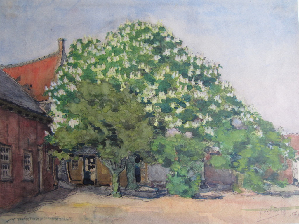 JOHAN DE KRUYF BUNNIK SCHILDERING OP PAPIER 1919 verkocht voor € 50!