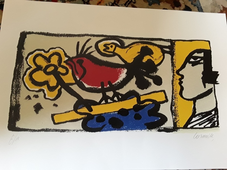 Corneille Lithografie vrouw,vogel,bloem kopen? Bied vanaf 50!