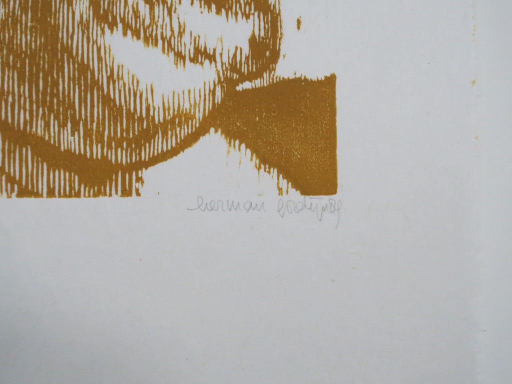 Herman Gordijn: Houtsnede op Japans papier, Man met oorring kopen? Bied vanaf 35!