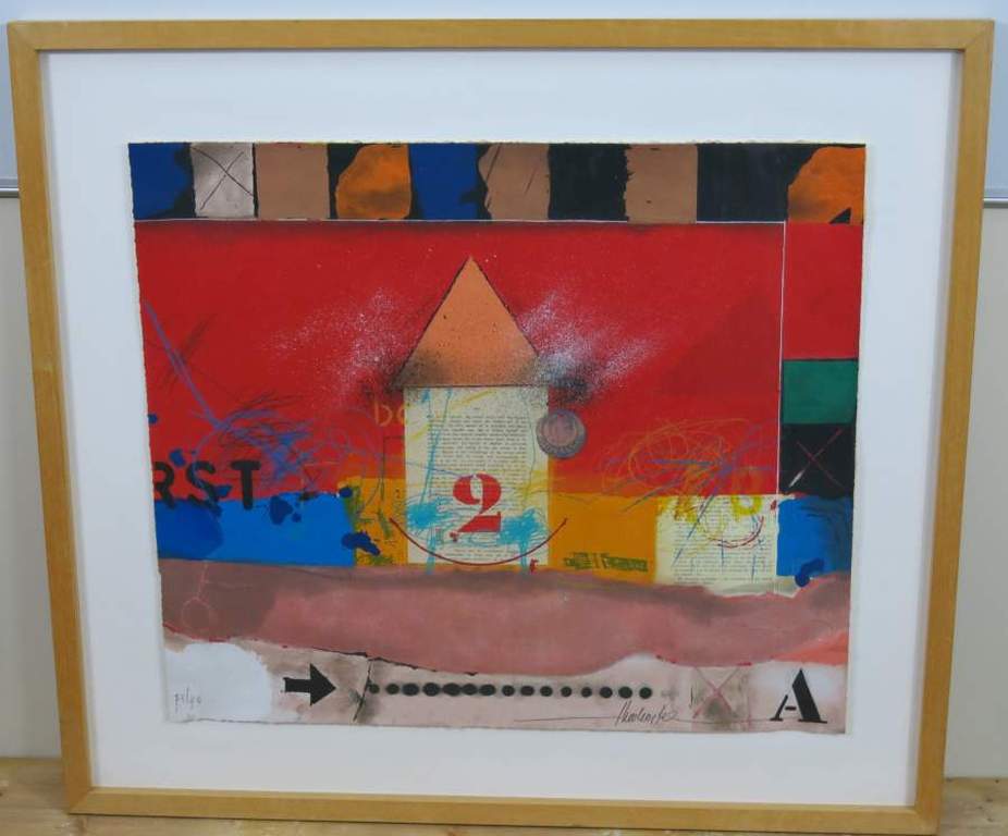 Theo Koster: Gemengde Techniek, Vierkant rood - Ingelijst (mooi!) kopen? Bied vanaf 70!