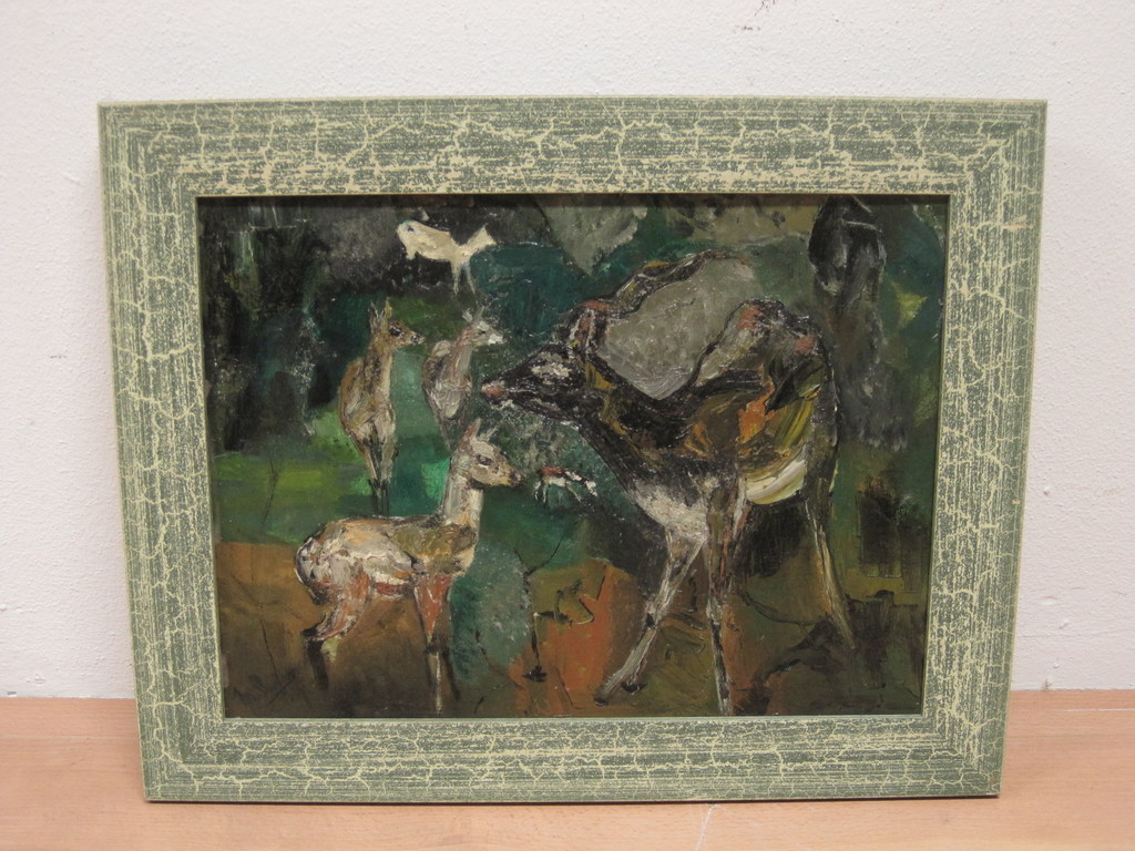 Maria Ruiter de Wit - "Herten en jongen" olieverf omstreeks 1970 kopen? Bied vanaf 1!
