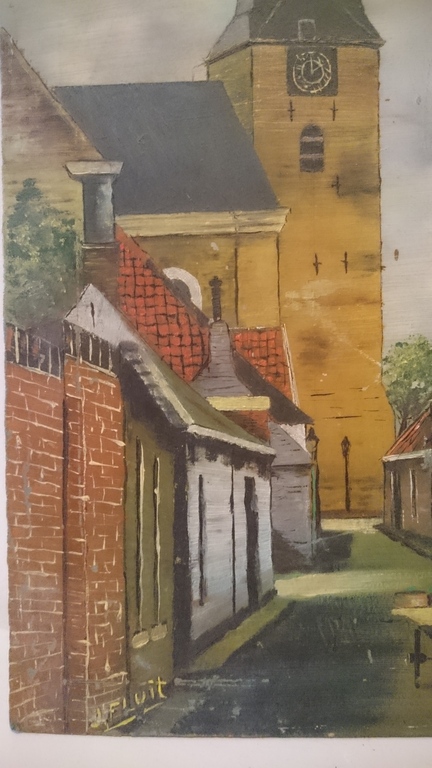 Olieverf dorpsgezicht 'Kerkje Velsen' van J. Fluit kopen? Bied vanaf 1!