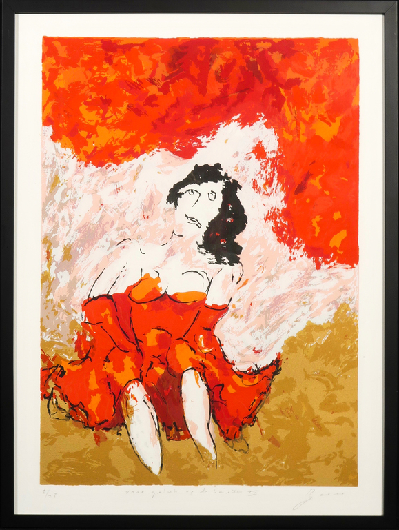 Menno Bauer: Litho, Voor geluk op de knieën II - Ingelijst verkocht voor € 55!