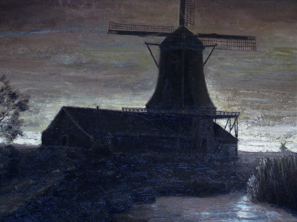 Prachtig olieverf "molen de Schoolmeester Westzaan bij avond" gesignd Dirk Nap  kopen? Bied vanaf 1!