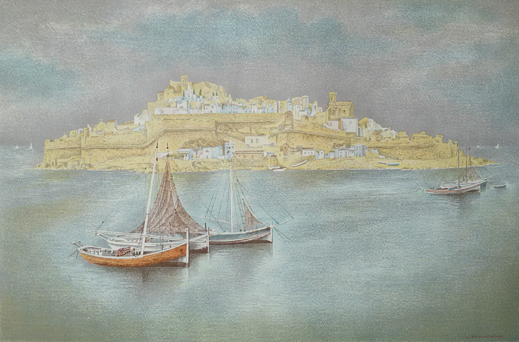 Wim Schuhmacher - Peniscola, handgesigneerde litho verkocht voor € 60!