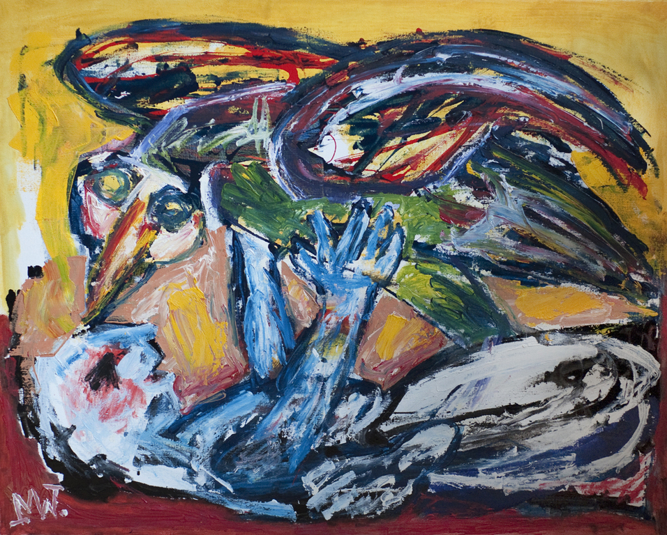 Martin van Wordragen (1928 - 2011), Speelvogel - olieverf op doek - gesigneerd verkocht voor € 900!