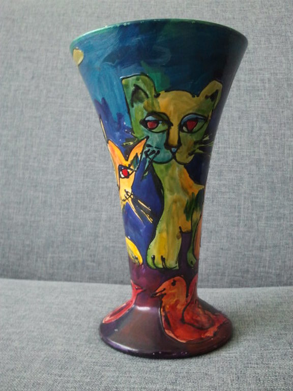  Franca Muller Jabusch (1952-2011) - vaas met veelkleurige beschildering - 1995  kopen? Bied vanaf 20!