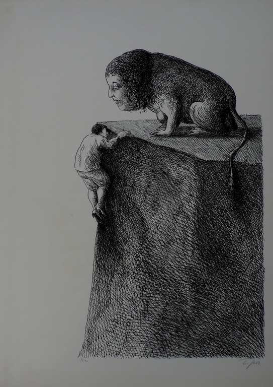 Roland Topor, surrealistische litho: Enteté verkocht voor € 80!