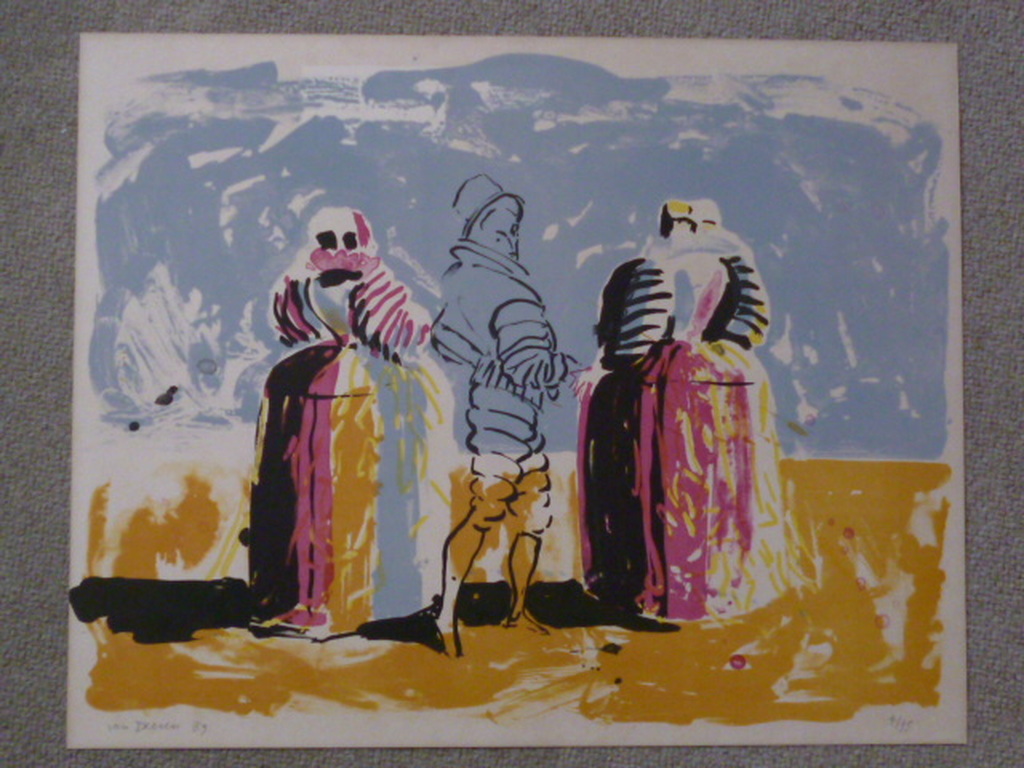 Maarten van Dreven - kleurenlitho - Drie figuren verkocht voor € 40!