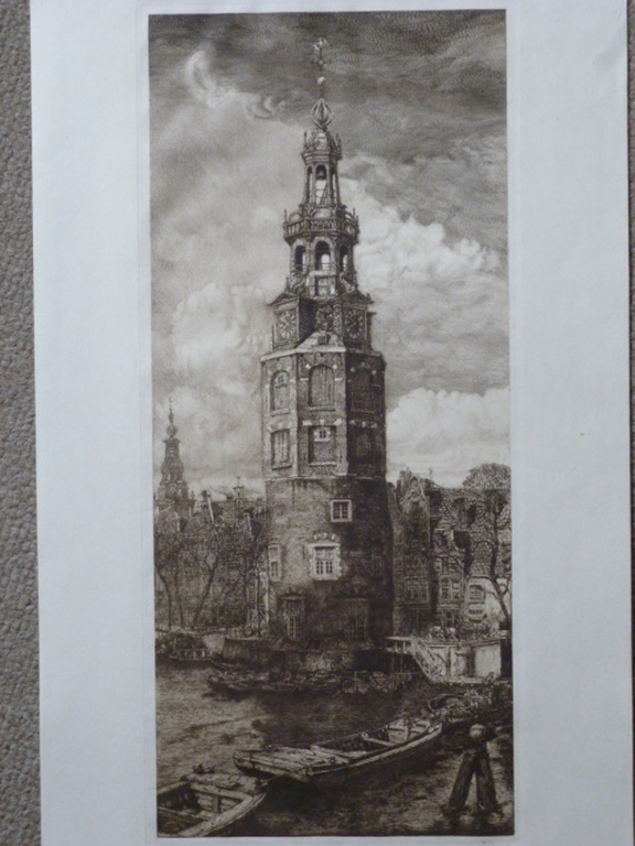 Pieter Dupont - ets - Montelbaanstoren Amsterdam verkocht voor € 100!