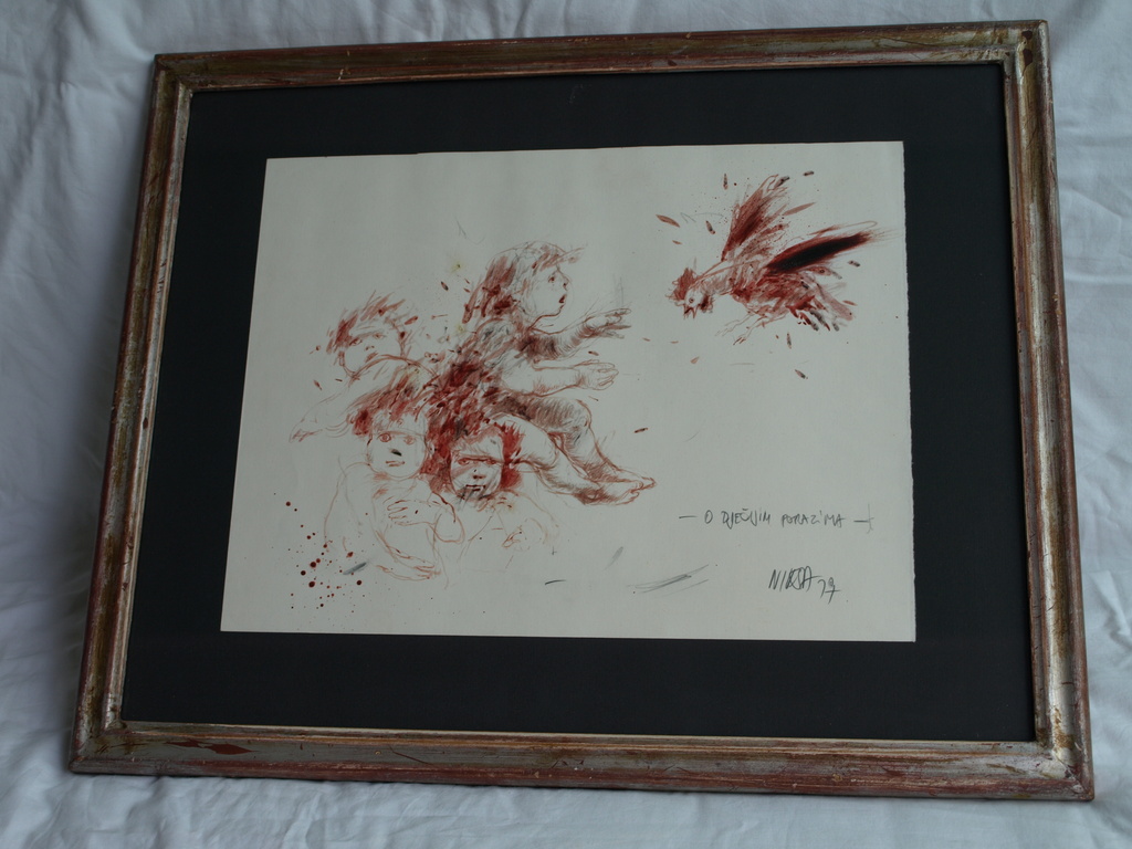 Onduidelijke signatuur : Tekening, Ondergang van de kinderen – Ingelijst – 1979 kopen? Bied vanaf 1!