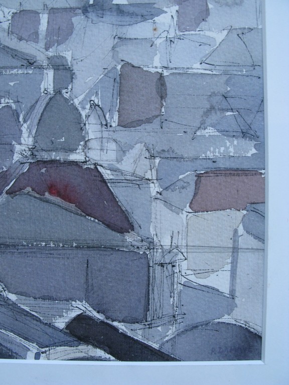 Poppe DAMAVE (1921-1988), Aquarel, Stadsdaken. kopen? Bied vanaf 1!