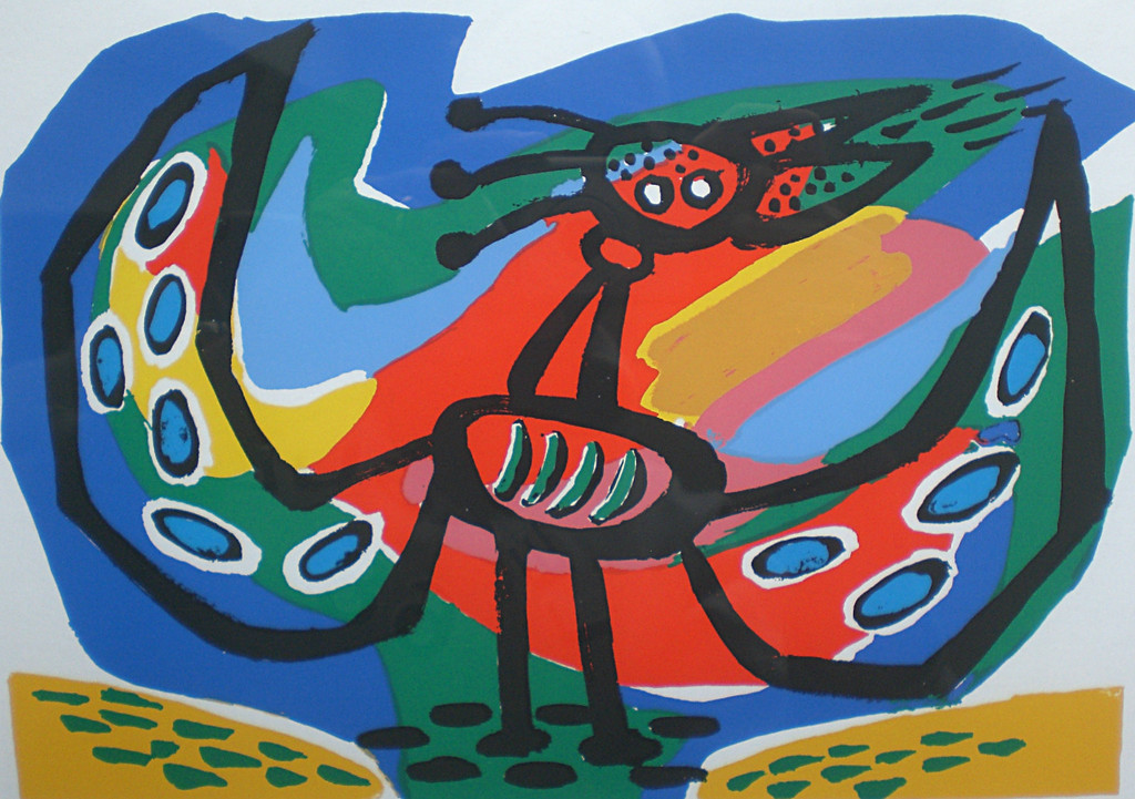 Anton Rooskens - Zingende vogel, litho (mooi ingelijst) verkocht voor € 200!