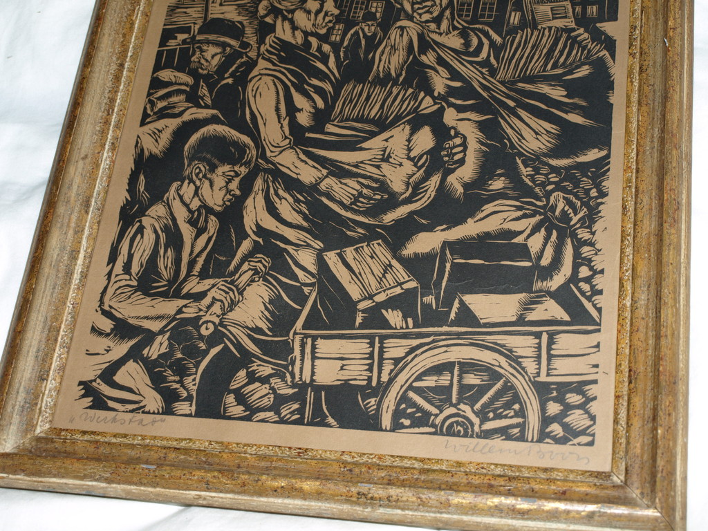 Willem Boon (1902-1986) : Houtsnede – Werkstad - Ingelijst - 1929 kopen? Bied vanaf 75!