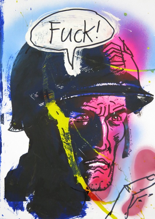 Peter Klashorst: Gemengde techniek op papier, Fuck! kopen? Bied vanaf 50!