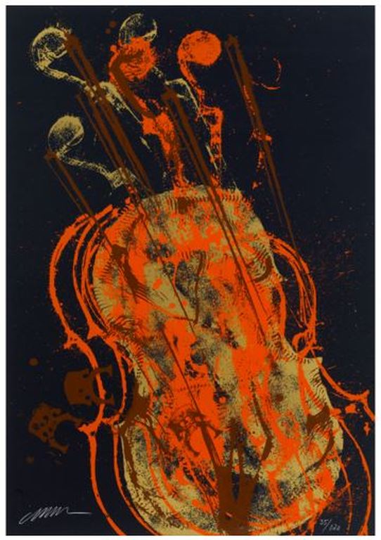 Arman: Portfolio met 3 zeefdrukken, Melody for Strings (Zeer groot) kopen? Bied vanaf 750!