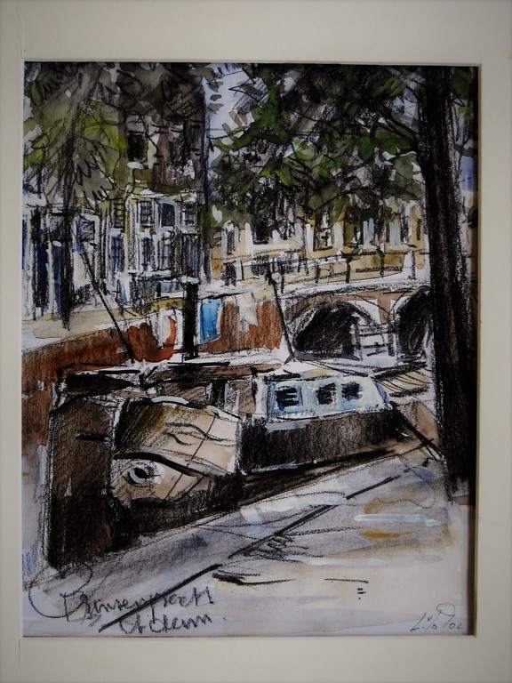 Louis v/d Pol impression. Aquarel "Amsterdam de Prinsengracht" ca. 1950 verkocht voor € 35!