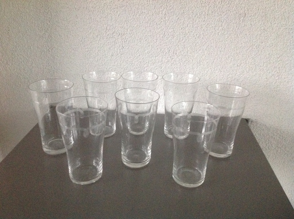 Leerdam: Acht waterglazen met guillocheer-rand kopen? Bied vanaf 18!