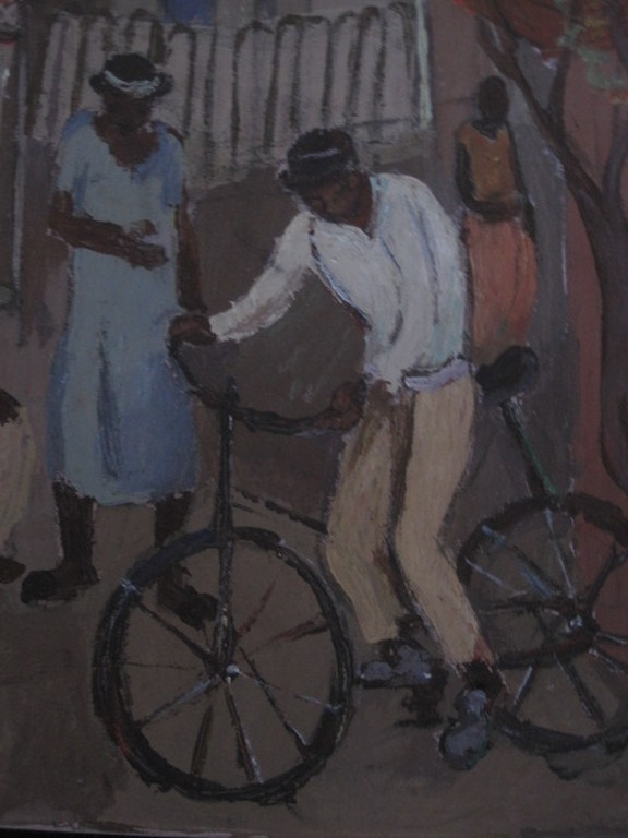 Gesigneerd Afrikaans olieverf op doek schilderij "personen op plein"  kopen? Bied vanaf 1!