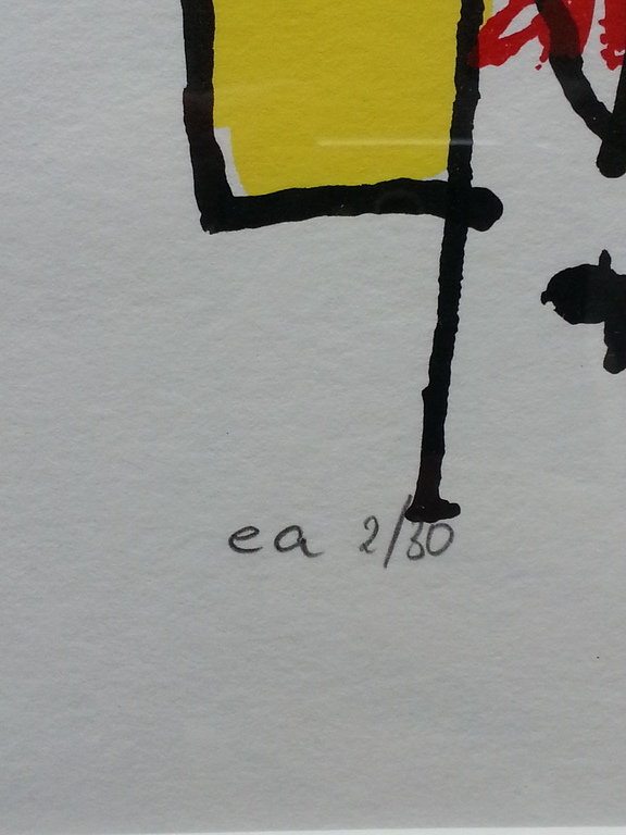 Herman Brood, zeefdruk op papier in zwarte lijst, Titel:  kopen? Bied vanaf 75!