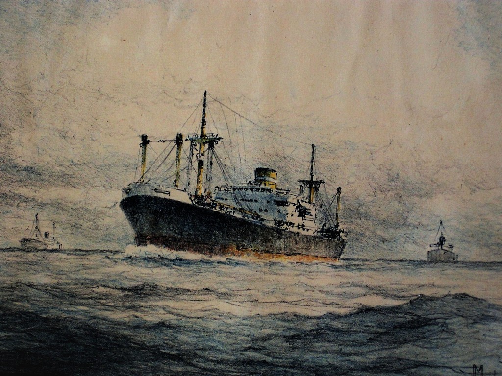 Mooi gesigneerd Rotterdams maritiem Aquarel "Mammoettanker" M de Jongere ! verkocht voor € 50!