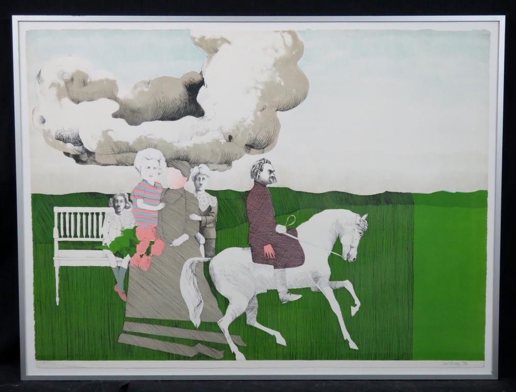 Aat Verhoog: Litho, Nietsche te paard - Ingelijst kopen? Bied vanaf 50!