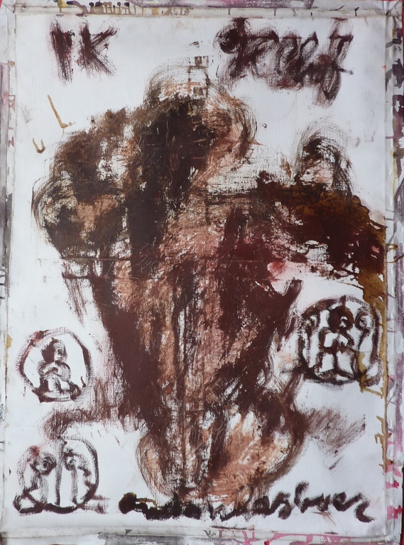 ANTON HEYBOER - Groot verf op doek schilderij "Ik Geloof" verkocht voor € 320!