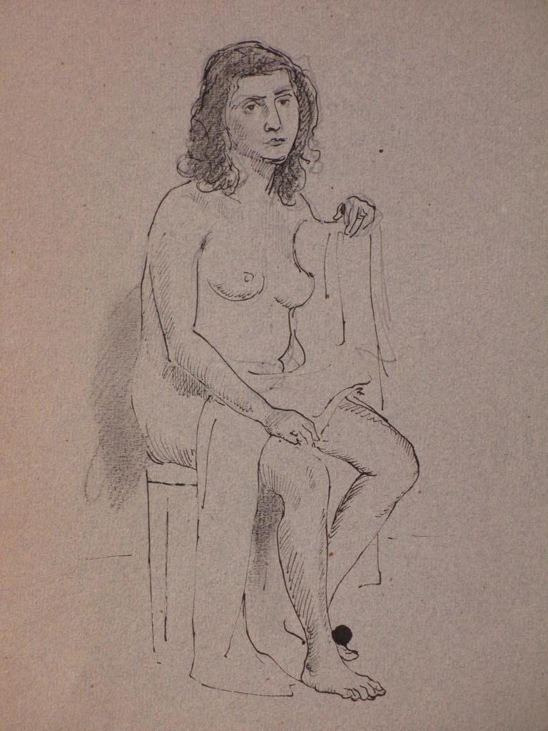 Harm Kamerlingh Onnes - Harm Kamerlingh Onnes, Zittend naaktmodel, Inkttekening kopen? Bied vanaf 1!