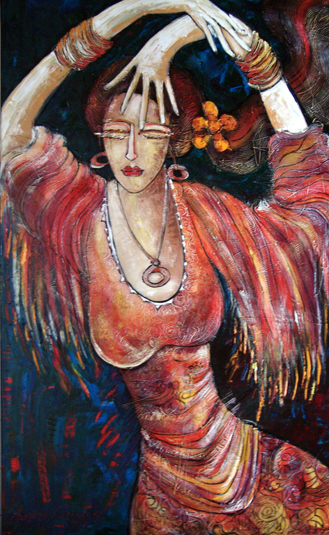 Flamenco Dancer , olieverf op canvas, Afmetingen: 100 cm x 160 cm  Gesigneerd.   kopen? Bied vanaf 250!