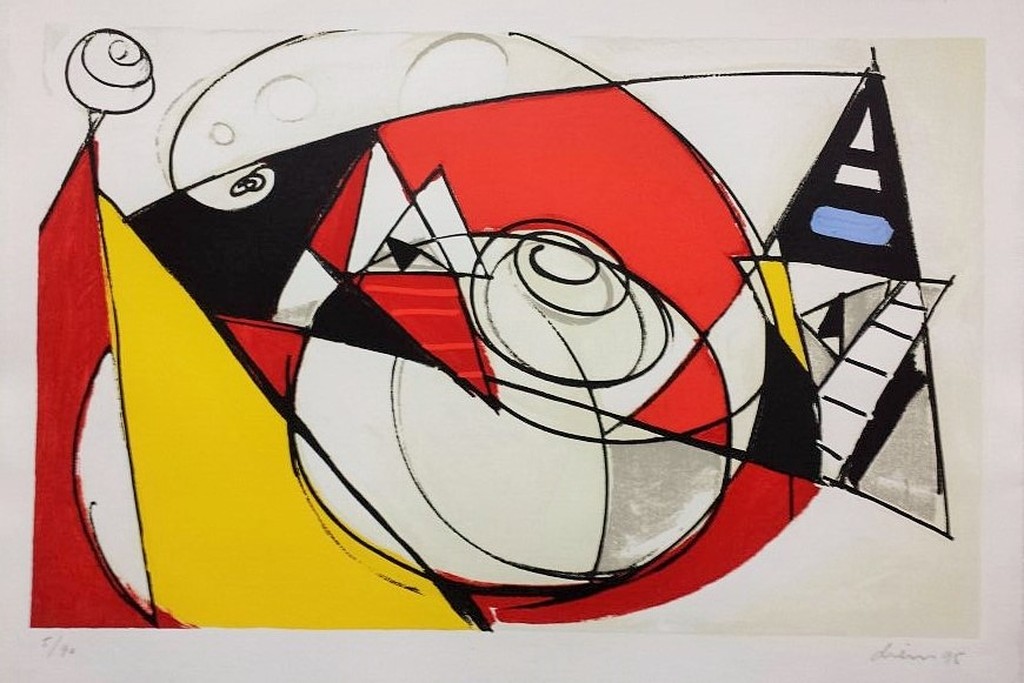 Zeefdruk van Peter Diem - abstract rood kopen? Bied vanaf 1!