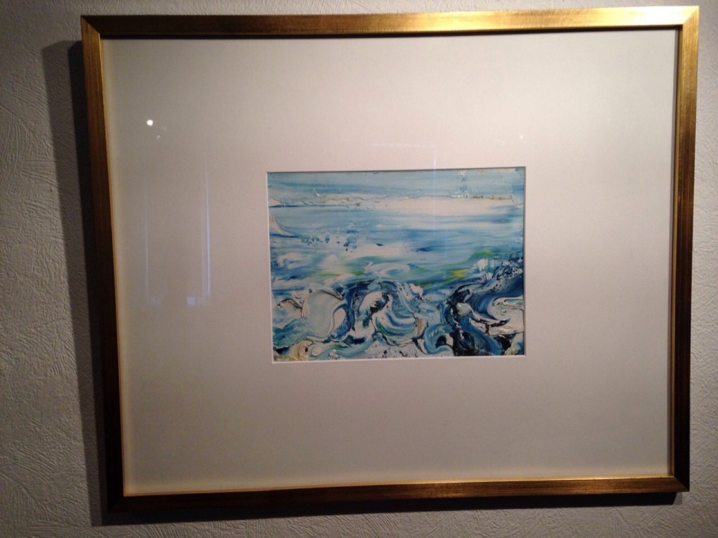 Abstract schilderij met wit- blauwe tinten verkocht voor € 440!
