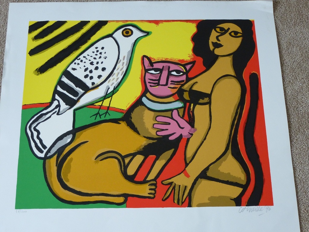 Corneille, grote zeefdruk: Le Caresse, handgesigneerd en genummerd, 1996 kopen? Bied vanaf 375!